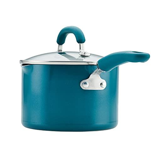 Rachael Ray 12020 Create Delicious Nonstick Sauce Pan / Saucepan with Straining and Lid, 3 Quart - Teal Shimmer - CookCave
