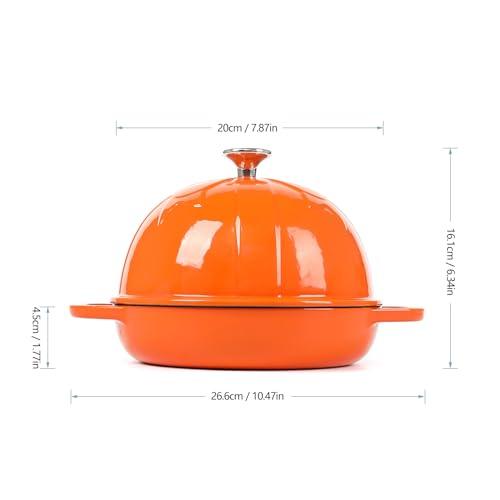 HAWOK Cast Iron Bread Cloche, Dia. 7.8inch/20cm, Sourdough Baking Pan Enameled Orange - CookCave