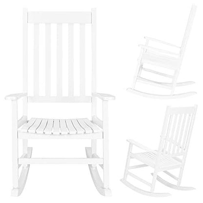 Outvita Outdoor Rocking Chair, Solid Wood High Back Rocker, All Weather Lounge Chair for Porch Patio Fire Pit Garden Backyard Deck Indoor, White - CookCave