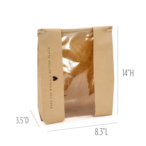 50 pk Paper Bread Bags for Homemade Bread Gift Giving | Kraft Paper Bread Loaf Bags with Window | Sourdough Bread Bags for Gifting | Tin Tie Tab | Cookies | Bakery | Treat Packaging | Home Kitchen - CookCave