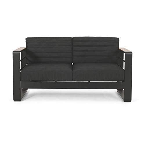 Christopher Knight Home Giovanna Outdoor LOVESEAT, Dark Gray + Natural + Black Anodize - CookCave