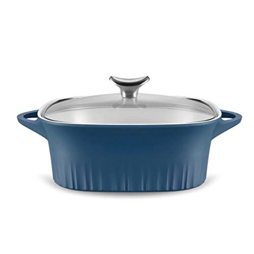 CorningWare, Non-Stick 3.2 Quart QuickHeat Roaster with Lid, Lightweight Roaster, Ceramic Non-Stick Interior Coating for Even Heat Cooking, French Navy - CookCave