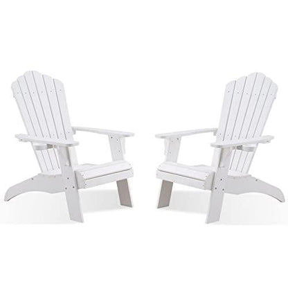 Psilvam Adirondack Chair, Oversized Poly Lumber Fire Pit Chair with Cup Holder, 350Lbs Support Patio Chairs for Garden, Weather Resistant Outdoors Seating, Relaxing Gift for Father & Mother (2,White) - CookCave