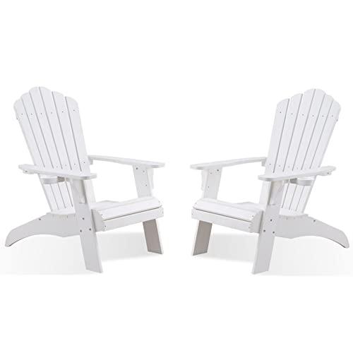 Psilvam Adirondack Chair, Oversized Poly Lumber Fire Pit Chair with Cup Holder, 350Lbs Support Patio Chairs for Garden, Weather Resistant Outdoors Seating, Relaxing Gift for Father & Mother (2,White) - CookCave