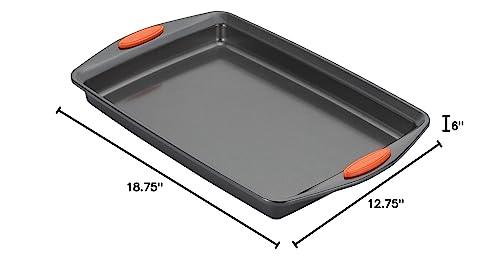 Rachael Ray 55673 Nonstick Bakeware Set with Grips includes Nonstick Bread Pan, Baking Pans and Cake Pans - 5 Piece, Gray with Orange Grips - CookCave