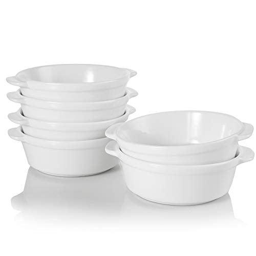 Foraineam 8 Pack 10 Ounce Porcelain Souffle Dishes with Double Handles Round Ramekins Bakeware Set for Pudding, Creme Brulee, Souffle - CookCave