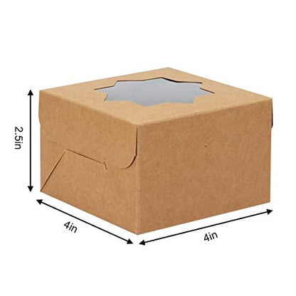 Moretoes 50pcs 4x4x2.5 Inches Brown Bakery Boxes with Window Cookie Boxes Kraft Paper Treat Boxes for Pastries, Small Cakes Box - CookCave