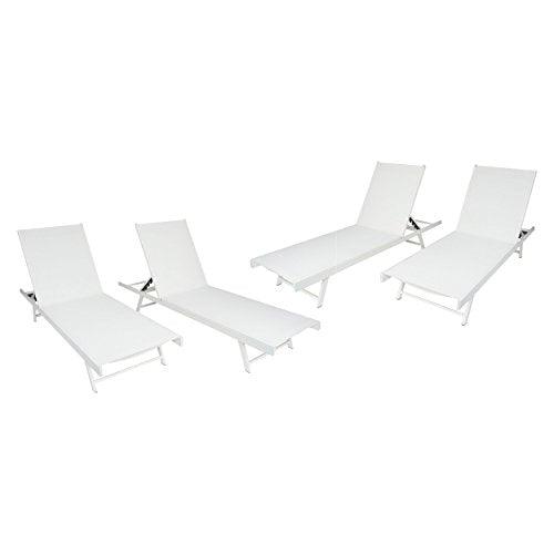 Christopher Knight Home Salton Outdoor Aluminum and Mesh Chaise Lounge Set, 4-Pcs Set, White / White - CookCave