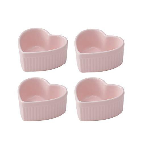 Sizikato Heart-Shaped Porcelain Souffle Dishes, Ramekins - 3.5 Inches for Souffle, Creme Brulee and Dipping Sauces - Set of 4 - CookCave