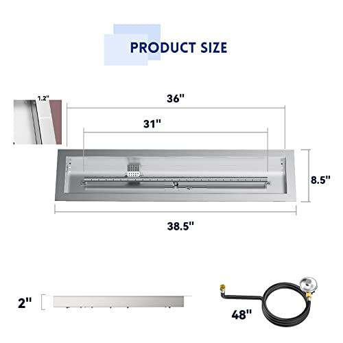 Skyflame 36" Linear Stainless Steel Fire Pit Drop-in Burner Kit with Flame Sensing, Electronic Spark Ignition, CSA Certified, and Propane Regulator Connector Hose Set for Propane Tank - CookCave