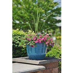 Garden Elements Glazed Brushed Happy Large Plastic Planter, Dark Blue, 15" - CookCave