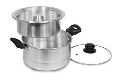 Bene Casa - Aluminum Flan Mold Double Boiler with Glass Lid (1.6 Liter) - Includes Aluminum Inner Pan (8") - Dishwasher Safe - CookCave