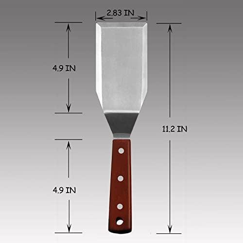 Professional Metal Spatula for Cast Iron Skillets and Flat Top Grills, Full Tang Wooden Handle, Stainless Steel Blade, Smash Burger Spatula Turner for Flipper, Cooking, BBQ, 5 Inch x 3 Inch - CookCave