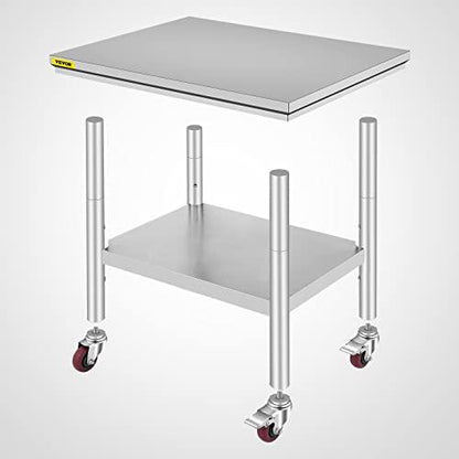 Mophorn Stainless Steel Work Table with Wheels 24 x 30 x 32 Inch Prep Table with 4 Casters Heavy Duty Work Table for Commercial Kitchen Restaurant Business - CookCave