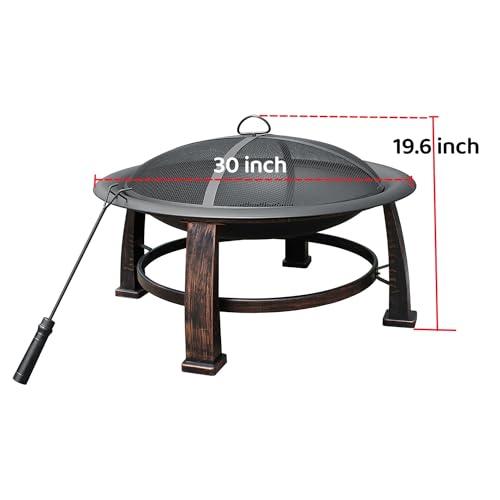 OutVue 30 inch Fire Pits for Outside with Grill, Portable Fire Pit for Camping, Picnic, Wood Burning Fire Pit with Waterproof Cover&Fire Poker & Spark Screen, Firepit for Outdoor, Patio, Garden - CookCave