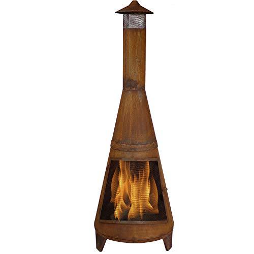 Sunnydaze 70-Inch Rustic Heavy-Duty Steel Chiminea with Rain Cap and Mesh Spark Screen - Rust Patina Finish - CookCave