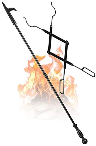 FEED GARDEN 32 Inch Fireplace Poker and 26 Inch Fireplace Tongs Set for Fire Pit Fireplace Tools Accessories Log Grabber Set for Camping Wood Stove Patio Campfire Picnic Indoor and Outdoor - CookCave