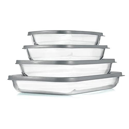 NutriChef 4 Sets Glass Bakeware - High Borosilicate Rectangular Glass Baking Dish w/Gray BPA-Free PE Lids, Freezer-to-Oven Home Kitchen Bake Casserole Food Storage Stackable Tray Pan, Dishwasher Safe - CookCave