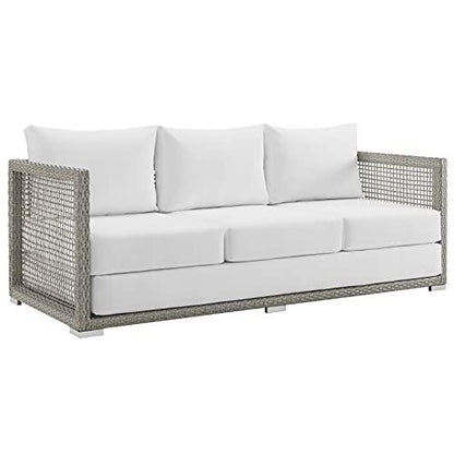 Modway Aura Outdoor Patio Wicker Rattan, Sofa, Gray White - CookCave