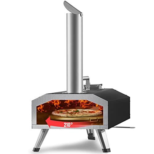 VEVOR Multi-fuel Oven Outdoor 12-inch Gas & Wood Fired Pizza Maker with Auto Rotatable Stone Portable Pizzaofen for Outside Backyard Camp, Carry Cover, Shovel, CSA Certified, Black, 12inch - CookCave