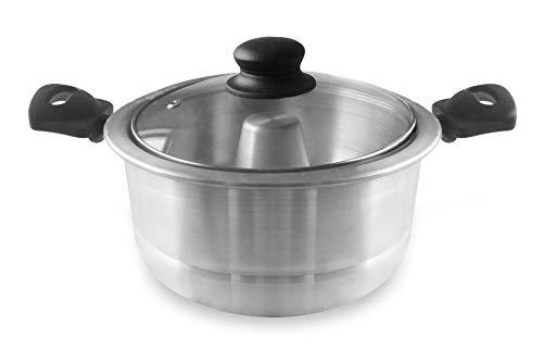 Bene Casa - Aluminum Flan Mold Double Boiler with Glass Lid (1.6 Liter) - Includes Aluminum Inner Pan (8") - Dishwasher Safe - CookCave