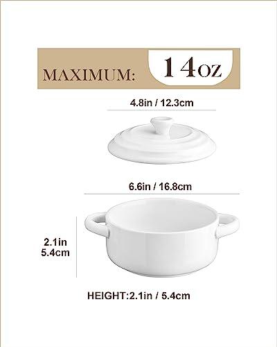 MALACASA Small Casserole Dish for Oven, 14 OZ Ceramic Mini Cocotte Set with Lid and Handle, White Ramekins Cocotte for Lasagna, Soufflé, and Soup, Microwave & Dishwasher Safe, Series BAKE.BAKE - CookCave