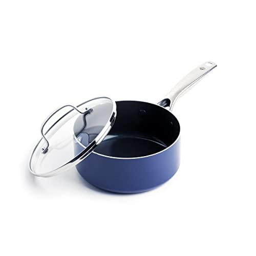 Blue Diamond Cookware Diamond Infused Ceramic Nonstick, 2QT Saucepan Pot with Lid, PFAS-Free, Dishwasher Safe, Oven Safe, Blue - CookCave