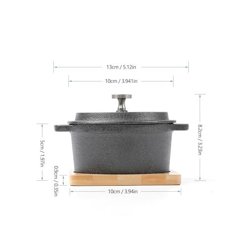 HAWOK Cast Iron Mini Round Cocotte Set, 0.3QT Mini Dutch Ovens with Lids and Bamboo Trays, 270ml/9.13oz/1.08cups, Set of 6, Black - CookCave