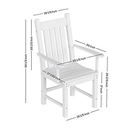 WestinTrends Malibu Classic Outdoor Dining Chairs with Arms, All Weather Poly Lumber Adirondack Patio Chairs Restaurant Bistro Chairs Support 350 LBS, Arched Backrest and Curved Seat, White - CookCave