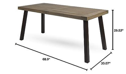 Christopher Knight Home Della Outdoor Acacia Wood Dining Table with Metal Legs, Grey Finish / Rustic Metal - CookCave