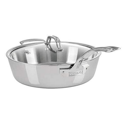 Viking Culinary Contemporary 3-Ply Stainless Steel Sauté Pan, 4.8 Quart, Includes Glass Lid, Dishwasher, Oven Safe, Works on All Cooktops including Induction - CookCave