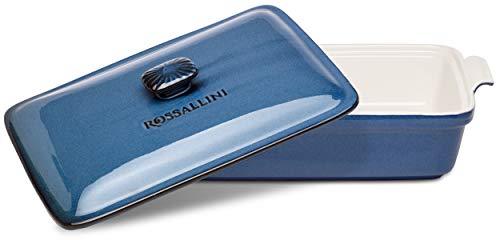 ROSSALLINI Stoneware Casserole Dish Bakeware Set with Lid, Covered Rectangular Dinnerware, Extra Large 4.23 Quart, 13 by 9 Inch, Blu Indaco [Reactive Blue] - CookCave