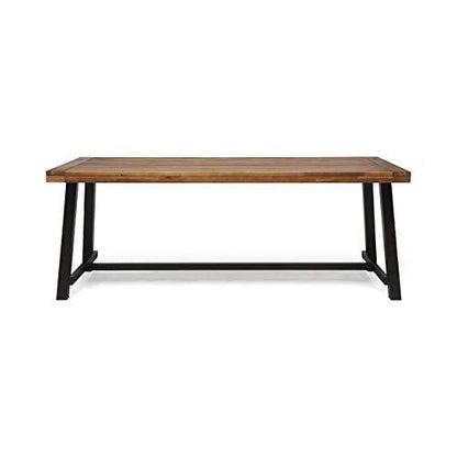 Great Deal Furniture Beau Outdoor Eight Seater Wooden Dining Table, Teak and Rustic Metal Finish - CookCave