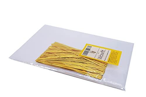 Wowfit 100 CT 6” x 10” Clear Flat Cellophane Treat Bags with 6” Gold Twist Ties, Cello Packaging for Gift Wrapping, Decorations, and Food Storage - CookCave