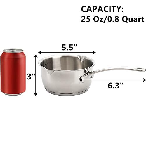 DEAYOU 18/10 Stainless Steel Butter Warmer Pan, 0.8-Quart Measuring Saucepan with Dual Pour Spout, Small Milk Butter Melting Pot, Induction Heavy Bottom Sauce Pan for Stove Top, Soup, Chocolate, 25OZ - CookCave