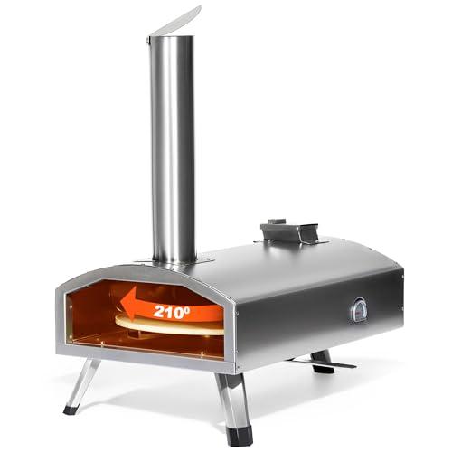 PolarcoForgeco Multi-Fuel Outdoor Pizza Oven with Rotatable Pizza Stone, 12" Wood Fired & Gas Pizza Oven for Outside, Portable Propane Pizza Oven for Grill on Backyard Camping - Silver - CookCave