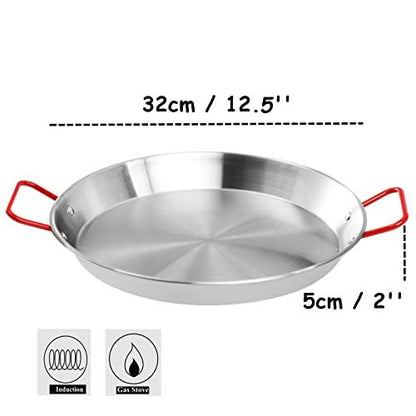 Lyellfe 2 Pack Stainless Steel Paella Pan, 12-1/2 Inch Paella Pan with Double Handles, Nonstick Flying Pans for Camping and Gathering, Oven and Induction Safe, 32cm - CookCave