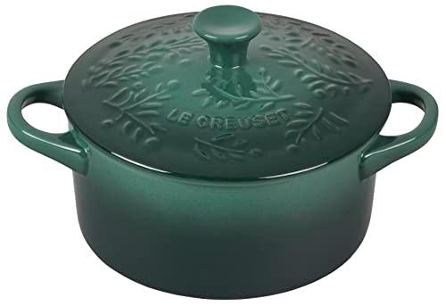 Le Creuset Olive Branch Collection Stoneware Mini Round Cocotte, 24 oz., Artichaut with Embossed Lid - CookCave