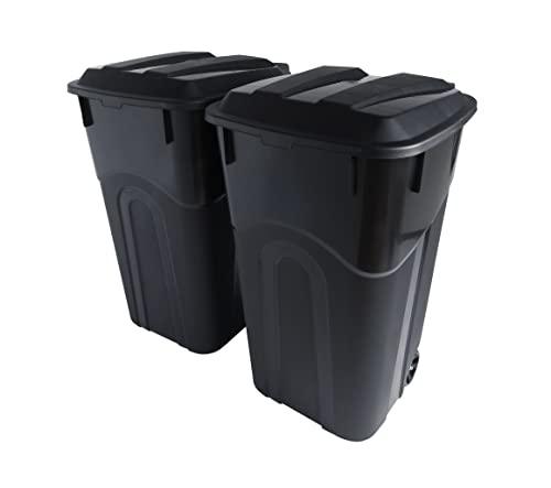 United Solutions 32 Gallon Wheeled Outdoor Garbage Can with Attached Snap Lock Lid and Heavy-Duty Handles, Black, Heavy-Duty Construction, Perfect Backyard, Deck, or Garage Trash Can, 2 Pack - CookCave