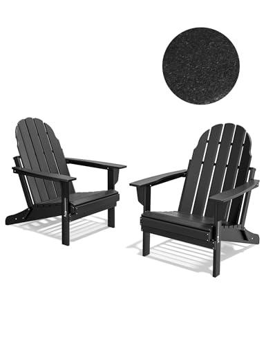 Folding Adirondack Chair - Durable HDPE Poly Lumber All-Weather Resistant, Foldable Oversized Balcony Porch Patio Outdoor Chair for Lawn, Backyard, Deck, Garden, Camping - Easy Installation, Black - CookCave