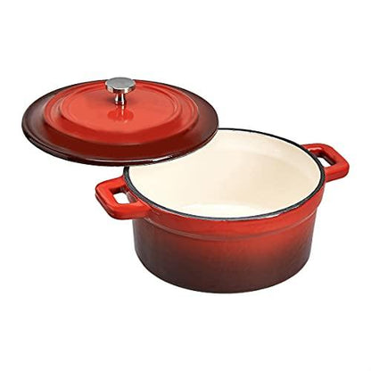AmazonCommercial Enameled Cast Iron Covered Small Round Cocotte, 18 Ounce, Red - CookCave