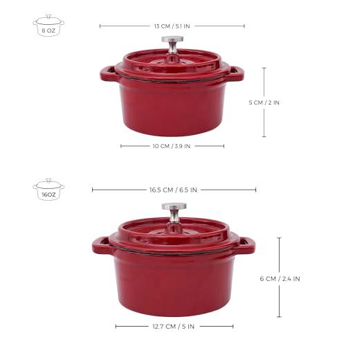 Flavehc Mini Cocotte 8 oz Mini Dutch Oven 0.25 qt. Cast Iron Garlic Roaster for Oven Garlic Confit Pot Ramekins with Lids Oven Safe Set of 4 - CookCave