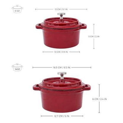 Flavehc Mini Cocotte 8 oz Mini Dutch Oven 0.25 qt. Cast Iron Garlic Roaster for Oven Garlic Confit Pot Ramekins with Lids Oven Safe Set of 4 - CookCave