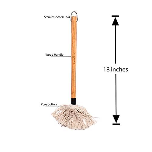 ZaanZeer 18 Inches BBQ Mop with Wooden Handle and 4 Extra Replacement Cotton Fiber Basting Mop Heads for Grilling and Smoking Steak - CookCave