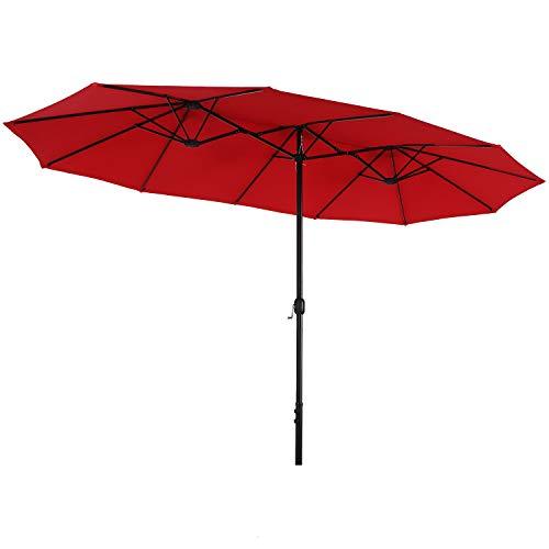 PHI VILLA 13 ft Outdoor Patio Umbrella, Large Rectangular Double-sided Market Table Twin Umbrellas with Crank Handle for Deck Pool, Orange Red - CookCave