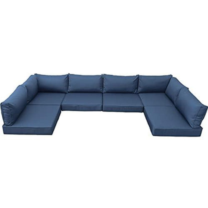 Valita Outdoor Furniture Replacement Cushions, Fits 6-seat Sectional Rattan Conversation Set, 14 Piece Patio Water-Resistant Replacement Sofa Cushions, Liner&Cover (Navy Blue) - CookCave