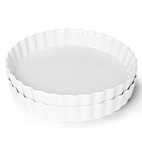 ONTUBE Pie Pans- 11 Inches Ceramic Quiche Pans, Round Pie Tins for Baking,Oven Safe, Set of 2 (White) - CookCave