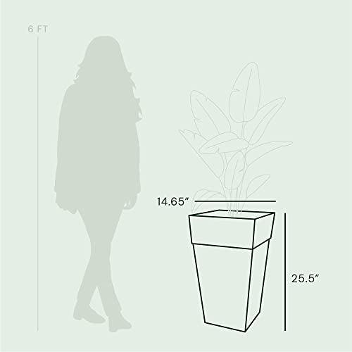 Bloem Tall Finley Tapered Square Planter: 25" - Black - Matte Textured Finish, 100% Recycled Plastic Pot, for Indoor and Outdoor Use, Gardening, 9 Gallon Capacity - CookCave