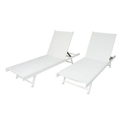 Christopher Knight Home Salton Outdoor Aluminum and Mesh Chaise Lounge Set, 2-Pcs Set, White / White - CookCave