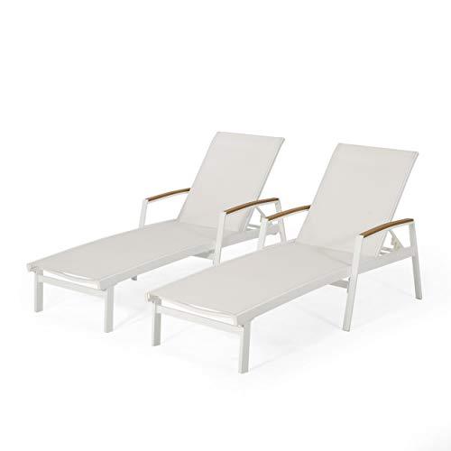 Christopher Knight Home Teresa Outdoor Aluminum Chaise Lounge with Mesh Seating (Set of 2), White - CookCave
